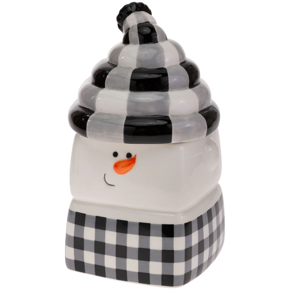Joyous Black & White Check Snowman Jar
